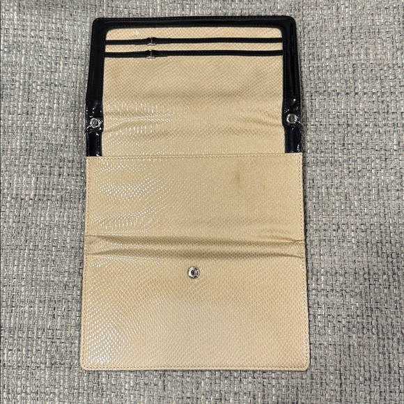 White House Black Market Cream Faux Snake with Black Patent Clutch/Crossbody - Picture 10 of 14